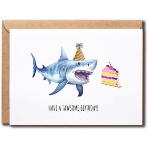 Have a jawsome birthday - shark birthday card - funny birthday card - cute birthday card - birthday cake card