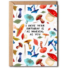 Funny Birthday Card - Cute Mushroom Card For Happy Birthday - Anniversary Card - Good Gift For Women Me