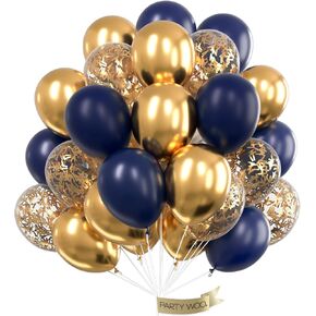 PartyWoo Navy Blue Gold Balloons, 40 pcs Latex Balloons, Navy Blue Balloons, Gold Confetti Balloons and Metallic Gold Balloons, Party Balloons for Navy Blue and Gold Wedding, Navy Gold Baby Shower