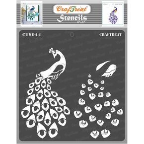 CrafTreat Layered Peacock Stencils for Painting on Wood, Canvas, Paper, Fabric, Floor, Wall and Tile - Peacock - 6x6 Inches - Reusable DIY Art and Craft Stencils - Peacock Stencil Template