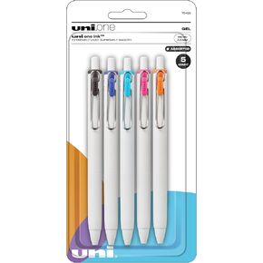 Uni-Ball® One Retractable Gel Pens, Micro Point, 0.5 mm, White Barrel, Assorted Ink, Pack Of 5 Pens