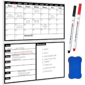 Magnetic White Board Dry Erase Calendar for Refrigerator Wall Fridge Organization Monthly Planner Whiteboard Magnet Family Planning Schedule Boards with 2 Markers and 1 Eraser (Style 7, 11.8*7.8inch)