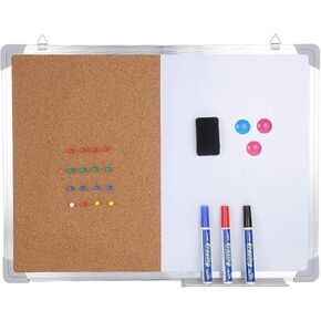 24“*18" Combo Boards Hanging Board Half Cork Half whiteboard for Home Office Desk Dry Erase with 1 Magnetic Dry Eraser, 3 Markers, 3 Magnets and 16 Thumb Tacks