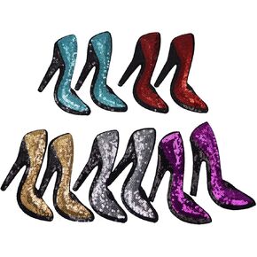 5 Pairs High Heel Sequin and Embroidery Patch Garment Applique Iron on DIY Decoration Patch