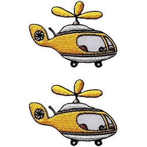 2 Pcs Mini Yellow Airplane Helicopter Flying Aircraft Kids Cartoon Iron on Patch Embroidered Patch Supplies for Jacket Bags Jeans Backpack Clothes DIY (Pack 2 PCS)