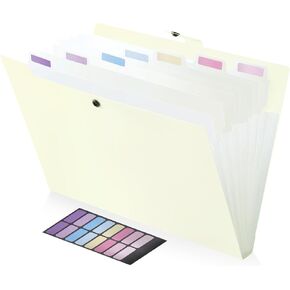 Expanding File Folder with 7 Pockets, A4 Letter Size Accordion File Folders for Documents, Plastic Expandable File Organizer with Labels, Portable Folder for School, Office, Home (Black)