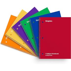 Staples 1-Subject Notebooks, 8" x 10.5", College Ruled, 70 Sheets, 6/Pack (ST58376C)