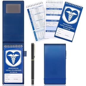 3 Pcs EMT Vital Statistics Notebook with PU Leather Cover Pen 4 x 8 Top Bound Spiral First Responder Notepad Medical Notebook for Vital Signs and Additional Patient Information