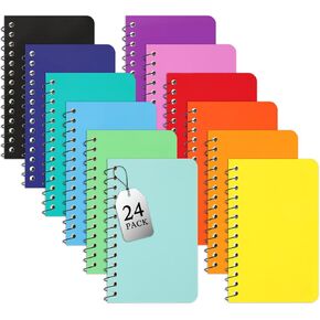 EOOUT 24 Pack Small Notebook Pocket Spiral Notebooks 3x5 Inches, Lined College Ruled Memo Pads, 12 Assorted Colors 60 Sheet Notebook Pads for Home Office and School Accessories
