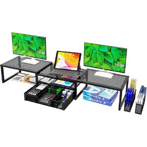 Simple Trending Monitor Stand Riser, Adjustable Angle Computer Desk Organizer with Drawer Storage and Pen Holder , Black