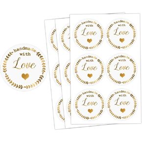 Top Label Handmade with Love Gold Foil Stickers, 1.5 Inch Transparent Decals, 120 Pcs