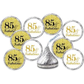 85 & Fabulous Birthday Gold Kisses Stickers, (Set of 216) Chocolate Drops Labels Stickers for Birthday Party, Party Favors Decor for Kisses. Made in USA
