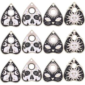 24PCS Black Cat Alloy Enamel Charms, Tarot Planchette Board Alloy Enamel Pendants Findings, Sun Ouijas Charms, Gothic Halloween Dangle Charms for Necklace Bracelet Earrings Jewelry Making DIY Crafts