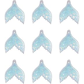 GSHLLO 20 PCS Resin Glitter Mermaid Tail Charms Pendants Fishtail Beads Embellishment for Jewelry Making Crafts Blue