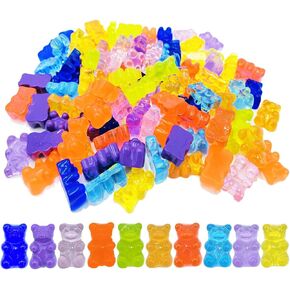 FRUTA 100pcs Resin Gummy Bear Charms Pendants Resin Bear Keychains Colorful Bear Candy Necklace Charms for DIY Craft Project Supplies