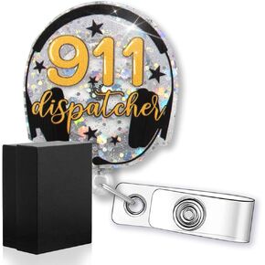 911 Dispatcher Funny Glitter Badge Reel, Retractable Badge Holder for First Responders Police Firefighter Nurse Emergency Room EMT, 911 Operator Telecom Week Gift for Emergency Dispatcher