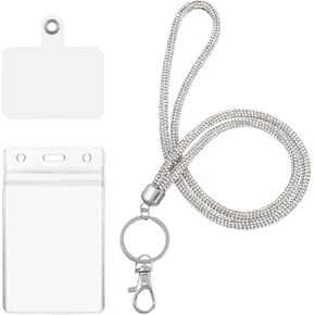 1 Pcs Rhinestone Lanyard, Sparkly Lanyard, Lanyard for Women, Crystal Lanyard, Bling Lanyard, Silver Lanyard with Card Holder for Id Badge Holder Id Card Keys Strap