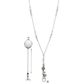 Hidden Hollow Beads Retractable Badge Reel Women's Stainless Steel Lanyard Strong ID Card Holder Keys Teacher Nurse Cruise