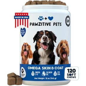 Omega 3 Fish Oil for Dogs Chews - Dog Skin & Coat Supplement for Itch Relief, Hot Spot Treatment - USA Product - Salmon Oil for Dogs Itching Skin Relief, Shedding, Hip & Joint Health - 120 Soft Treats