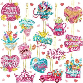 15 قطعة سعيد أم الأم الماس الماس سلسلة مفاتيح الماس المجوهرات 5D DIY Painting Painting سلسلة مفاتيح يوم الأم مجوهر in Kuwait