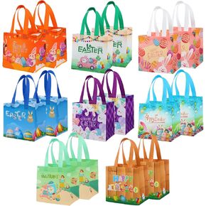 16Pcs Easter Hunt Bags Easter Bag with Handle Bunny Egg Tote Bags for Gifts Wrapping Egg Hunt Game Party Supplies