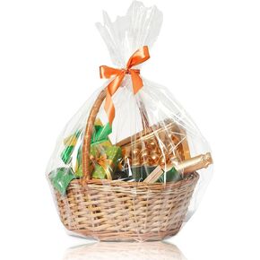 WIKDAY Cellophane Wrap for Gift Baskets 10 PCS 18x30 Inches Large Clear Cello Gift Bags with Ties Plastic