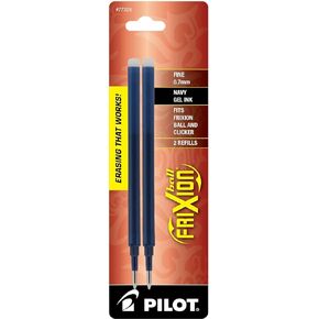 Pilot, FriXion Ball Gel Ink Refills for Erasable Pens, Fine Point 0.7 mm, Pack of 2, Navy
