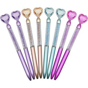 Maydahui 20 PCS Heart Shaped Ballpoint Pens Retractable Bling Rhinestones Pen Colorful Crystal Quicksand Pens Black Ink for Valentine's Day School Party Home