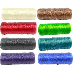 Pack of 8 - Kulay Bobbins Artificial Deer Sinew Waxed Flat Polyester Thread for Beading, Leather, Tie-dye Crafts and Sewing, 8 Colored Sinue Bobbins