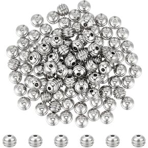 UNICRAFTALE 100Pcs Stainless Steel Rondelle Grooved Metal Stripe Round Spacer Loose Beads for DIY Bracelet Necklace Jewelry Making 6mm Color