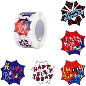 500pcs Spider Themed Birthday Stickers, 5 Styles Birthday Scrapbook Stickers Happy Birthday Stickers Spider Web Stickers Happy Birthday Labels for Luggage Laptop Decorations Party Phone Case
