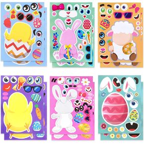 Easter Stickers for Kids, 12 Sheets Easter Bunny Stickers Make-a-Bunny/Egg/Chick/Sheep Games for Kids Easter Party Supplies