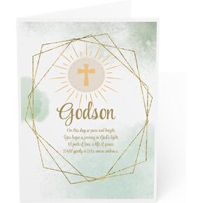 J&J'S TOYSCAPE Godson Baptism Congratulations Card for Boy, 7x5 Inch Card with Envelope