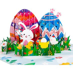 D24TIME Easter Pop Up Cards for Kids 6"x 8"3D Easter Eggs Bunny Flower Greeting Card with Envelopes Happy Easter Festive Gift Cards Spring Greeting Card for Boys Girls Kids Son Daughter Granddaughter