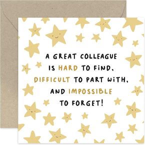Old English Co. Fun Stars Leaving Card for Boss - 'Impossible To Forget' Leaving Card for Him or Her from Work Team - Thank You Good Luck Retirement Card for Boss | Blank Inside with Envelope