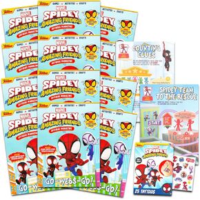 Spidey and His Amazing Friends Coloring Books Bulk - Spiderman Party Supplies Bundle with 12 Jumbo Spidey Activity Books with Coloring Pages, Activities, More Plus Tattoos | Spidey Party Favors Bulk