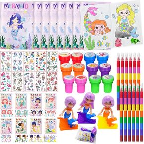 72 Pcs Mermaid Coloring Book with Crayons Party Favors Set, Under the Sea Party Pinatas Goodie Bag Fillers, Ocean Birthday Party Supplies Craft DIY Kit Face Stickers Tattoo for Underwater Party