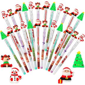أقلام الرصاص BBTO Christmas for Kids Higs Multi Point Pusy Pencil Pencil Dristrics Acmonable Acmonable مع Santa Christmas Tree Snowman للمدرسة عيد الميلاد Favors Classroom Rewards (24 PCS)