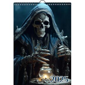 2025 Wall Calendar [12 pages 8"x12"] Incredible Skeletons with Crystal Balls in Majestic Capes Vintage Book Illustration Poster
