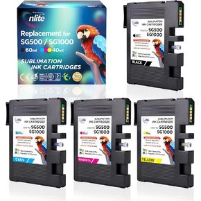 Enlite SG500 Upgraded Chip High Ink Volume Sublimation Ink Cartridges Compatible for Sawgrass Virtuoso SG500 SG1000 Sublimation Printers, 4 Pack (No Need A B Version)