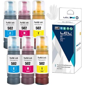 LCL T502 502 Ink Refill Bottles for Ecotank ET2760 ET-4760 ET2750 ET-3760 ET-2850 ET-15000 ST-4000 ST-2000 ET-3710 ET-3850 ET-3750 ET-4850 ET-3830 ET4750 ET2700 ST3000 ET3700 ST-C2100 (6-Pack,2C2M2Y)