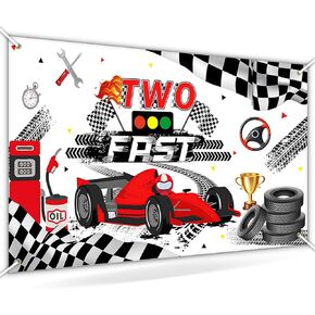 Avezano Two Fast Birthday Banner, Racing Car Theme Bday Party Decorations, Red Car Second Birthday Background for Kids Birthday Party Supplies