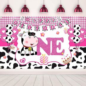 1st Birthday Party Decorations Pink Cow Theme Happy Birthday Backdrop Photo Background for Girls First Birthday Decorations Baby Shower Party Supplies