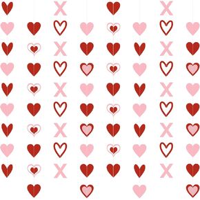 8Pcs Heart Garland Red & Pink, Valentines Day Decorations, Valentine's Day Garland Valentines Hanging Heart Garland Decorations for Wedding, Engagement, and Home Decor Happy Valentines Day Decorations