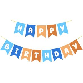 Blue and Orange Birthday Banner,4.7 x 6.7 Inch Happy Birthday Banner Blue Orange Party Decorations for Boy Kids Party Supplies