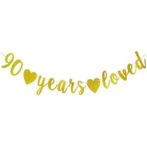 90 Years Loved banner Happy 90th Birthday Party Sign,90Th Anniversary/Birthday Party Decorations Supplies
