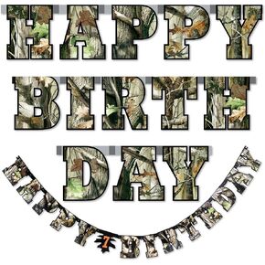 Havercamp Orange Next Camo "Happy Birthday" Party Banner | 1 Count | Great for Hunter Themed Party, Camouflage, Rustic, Nature, Military, Kids Birthday Party