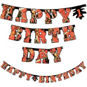 Havercamp Orange Next Camo "Happy Birthday" Party Banner | 1 العد | عظيم للصياد تحت عنوان الحفلات ، التمويه ، ريفي ، الطبيعة ، العسكرية ، حفلة عيد ميلاد الأطفال