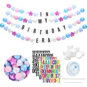 DIY Giant Friendship Bracelet Birthday Banner with 100 Balls in My Birthday Era Banner Famous Singer Customizable Banner Garland Decor Foam Circles Ball Plastic Balls Stars DIY Supplies(Pink)