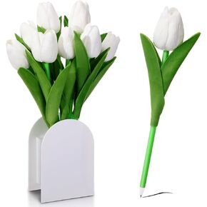 8 Pcs Tulip Flower Pens Gifts, 0.8mm, Flower Ballpoint Pens Novelty Floral Gel Ink Ballpen for Women Mother Teacher Cute Party Favor Supplies Home Office Presents(White)